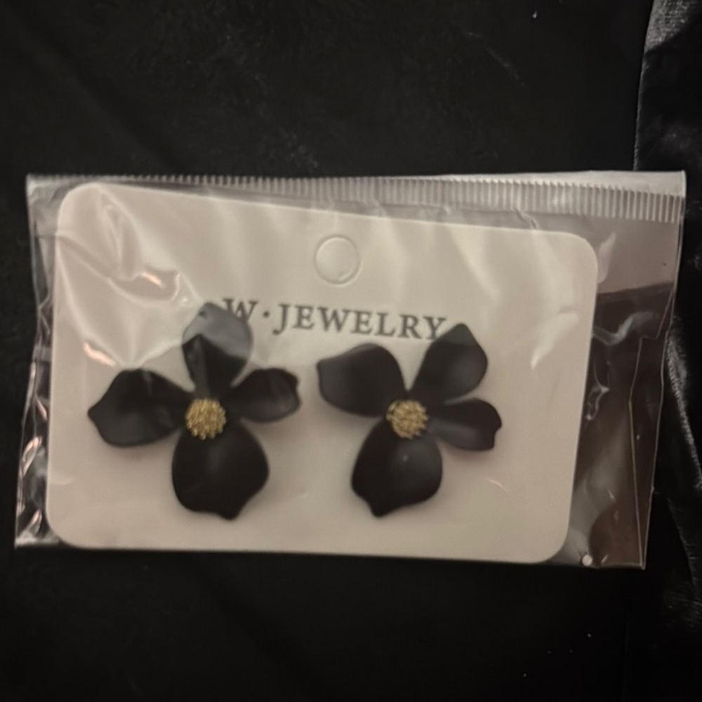 Black Floral Earrings by